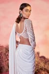 PARUL GANDHI_White Texture Lycra Sitaara Pleated Embellished Pre-draped Saree With Blouse _Online_at_Aza_Fashions