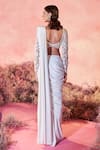 PARUL GANDHI_White Texture Lycra Sitaara Pleated Embellished Pre-draped Saree With Blouse _at_Aza_Fashions