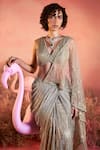 Parul Gandhi_Gold Silk Beads V-neck Zoya Embellished Pre-draped Saree With Blouse_Online_at_Aza_Fashions