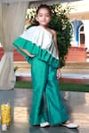 Little Luxury_Green Muslin Silk Plain One Shoulder Top With Pant  _Online_at_Aza_Fashions