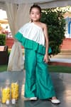 Buy_Little Luxury_Green Muslin Silk Plain One Shoulder Top With Pant  _at_Aza_Fashions