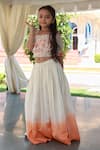 Buy_Little Luxury_Orange Chanderi Hand Embroidery Diya Diva Ombre Lehenga With Blouse  _Online_at_Aza_Fashions