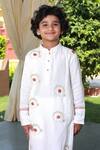 Little Luxury_Off White Poplin Hand Embroidery Chakri Chirpy Kurta With Pyjama  _at_Aza_Fashions