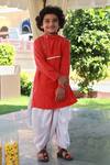 Little Luxury_Red Muslin Silk Hand Embroidery Beads Sweet Kurta With Dhoti Pant  _Online_at_Aza_Fashions