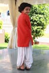 Shop_Little Luxury_Red Muslin Silk Hand Embroidery Beads Sweet Kurta With Dhoti Pant  _at_Aza_Fashions