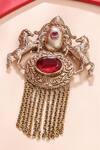 Shop_Cosa Nostraa_Gold Crystals, Chains Sawaar-e-noor Glass Stone Embellished Brooch _at_Aza_Fashions