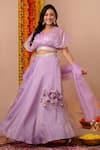 Kohsh_Purple Tissue Silk Solid V-neck Lehenga Set With Balloon Blouse  _at_Aza_Fashions