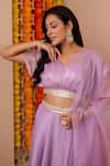 Shop_Kohsh_Purple Tissue Silk Solid V-neck Lehenga Set With Balloon Blouse  _at_Aza_Fashions