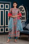 Buy_Kohsh_Blue Chinon Printed Floral Round Garden Anarkali Pant Set  _at_Aza_Fashions