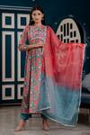 Shop_Kohsh_Blue Chinon Printed Floral Round Garden Anarkali Pant Set  _Online_at_Aza_Fashions