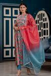 Buy_Kohsh_Blue Chinon Printed Floral Round Garden Anarkali Pant Set  