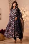 Shop_Kohsh_Black Chinon Printed Floral V-neck Mughal Anarkali Pant Set _Online_at_Aza_Fashions