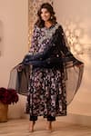 Kohsh_Black Chinon Printed Floral V-neck Mughal Anarkali Pant Set _at_Aza_Fashions