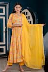 Buy_Kohsh_Yellow Chinon Printed Floral V-neck Jaal Anarkali Pant Set _Online_at_Aza_Fashions
