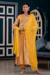 Shop_Kohsh_Yellow Chinon Printed Floral V-neck Jaal Anarkali Pant Set _Online_at_Aza_Fashions