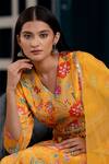 Shop_Kohsh_Yellow Chinon Printed Floral V-neck Jaal Anarkali Pant Set _at_Aza_Fashions