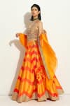 Buy_Vandana Sethi_Multi Color Silk Mirrors, Embroidery Halter Neck Chevron Pattern Lehenga Set _Online_at_Aza_Fashions