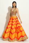 Shop_Vandana Sethi_Multi Color Silk Mirrors, Embroidery Halter Neck Chevron Pattern Lehenga Set _at_Aza_Fashions