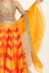 Buy_Vandana Sethi_Multi Color Silk Mirrors, Embroidery Halter Neck Chevron Pattern Lehenga Set 