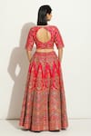 Vandana Sethi_Fuchsia Dupion Silk Embroidered Zardosi Leaf Neck Bridal Lehenga Set _Online_at_Aza_Fashions