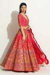 Buy_Vandana Sethi_Fuchsia Dupion Silk Embroidered Zardosi Leaf Neck Bridal Lehenga Set _Online_at_Aza_Fashions