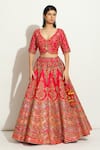 Vandana Sethi_Fuchsia Dupion Silk Embroidered Zardosi Leaf Neck Bridal Lehenga Set _at_Aza_Fashions