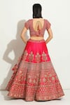 Vandana Sethi_Fuchsia Dupion Silk Embroidered Zardosi Leaf Neck Bridal Lehenga Set _Online_at_Aza_Fashions