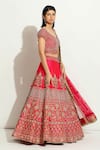 Buy_Vandana Sethi_Fuchsia Dupion Silk Embroidered Zardosi Leaf Neck Bridal Lehenga Set _Online_at_Aza_Fashions