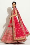 Shop_Vandana Sethi_Fuchsia Dupion Silk Embroidered Zardosi Leaf Neck Bridal Lehenga Set _Online_at_Aza_Fashions