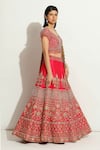 Vandana Sethi_Fuchsia Dupion Silk Embroidered Zardosi Leaf Neck Bridal Lehenga Set _at_Aza_Fashions