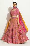 Buy_Vandana Sethi_Multi Color Denim, Silk Sequins, Embroidery, Gota Patti, Bridal Lehenga Set _at_Aza_Fashions