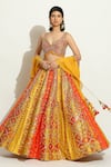 Buy_Vandana Sethi_Yellow Brocade Embroidered Sequins Leaf Neck Bridal Lehenga Set _at_Aza_Fashions