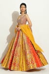 Shop_Vandana Sethi_Yellow Brocade Embroidered Sequins Leaf Neck Bridal Lehenga Set _Online_at_Aza_Fashions