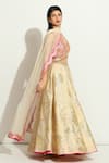 Shop_Vandana Sethi_Ivory Dupion Silk Embroidered Gota Deep V Neck Blouse Lehenga Set _Online_at_Aza_Fashions