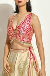 Vandana Sethi_Ivory Dupion Silk Embroidered Gota Deep V Neck Blouse Lehenga Set _at_Aza_Fashions