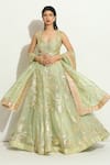 Buy_Vandana Sethi_Green Organza Embroidered Gota Sweetheart Bridal Lehenga Set _at_Aza_Fashions