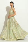 Vandana Sethi_Green Organza Embroidered Gota Sweetheart Bridal Lehenga Set _at_Aza_Fashions