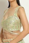 Shop_Vandana Sethi_Green Organza Embroidered Gota Sweetheart Bridal Lehenga Set _at_Aza_Fashions