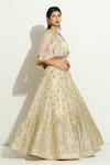 Buy_Vandana Sethi_Ivory Organza Embroidered Gota Cape Open Lehenga Set _Online_at_Aza_Fashions