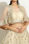 Shop_Vandana Sethi_Ivory Organza Embroidered Gota Cape Open Lehenga Set _at_Aza_Fashions