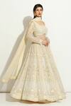 Buy_Vandana Sethi_Ivory Organza Embroidered Pearl Square Floral Jaal Bridal Lehenga Set _Online_at_Aza_Fashions