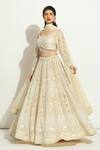 Shop_Vandana Sethi_Ivory Organza Embroidered Pearl Square Floral Jaal Bridal Lehenga Set _Online_at_Aza_Fashions