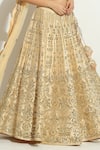 Buy_Vandana Sethi_Ivory Dupion Silk Embroidered Mirrorwork V-neck Floral Jaal Lehenga Set _Online_at_Aza_Fashions