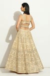 Vandana Sethi_Ivory Dupion Silk Embroidered Mirrorwork V-neck Floral Jaal Lehenga Set _Online_at_Aza_Fashions