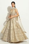 Shop_Vandana Sethi_Ivory Silk, Chiffon Crystals, Mirrorwork Floral Jaal Embellished Lehenga Set _Online_at_Aza_Fashions