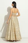 Vandana Sethi_Ivory Silk Mirrors, Crystals Halter Neck Scallop Mirrorwork Lehenga Set _Online_at_Aza_Fashions
