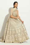 Shop_Vandana Sethi_Ivory Silk Mirrors, Crystals Halter Neck Scallop Mirrorwork Lehenga Set _at_Aza_Fashions