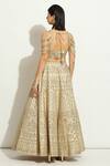 Vandana Sethi_Ivory Silk Crystals, Mirrors Square Neck Floral Jaal Embellished Lehenga Set _Online_at_Aza_Fashions