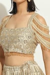 Vandana Sethi_Ivory Silk Crystals, Mirrors Square Neck Floral Jaal Embellished Lehenga Set _at_Aza_Fashions