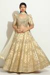 Buy_Vandana Sethi_Ivory Silk Crystals, Mirrorwork Embellished Scalloped Bridal Lehenga Set _at_Aza_Fashions